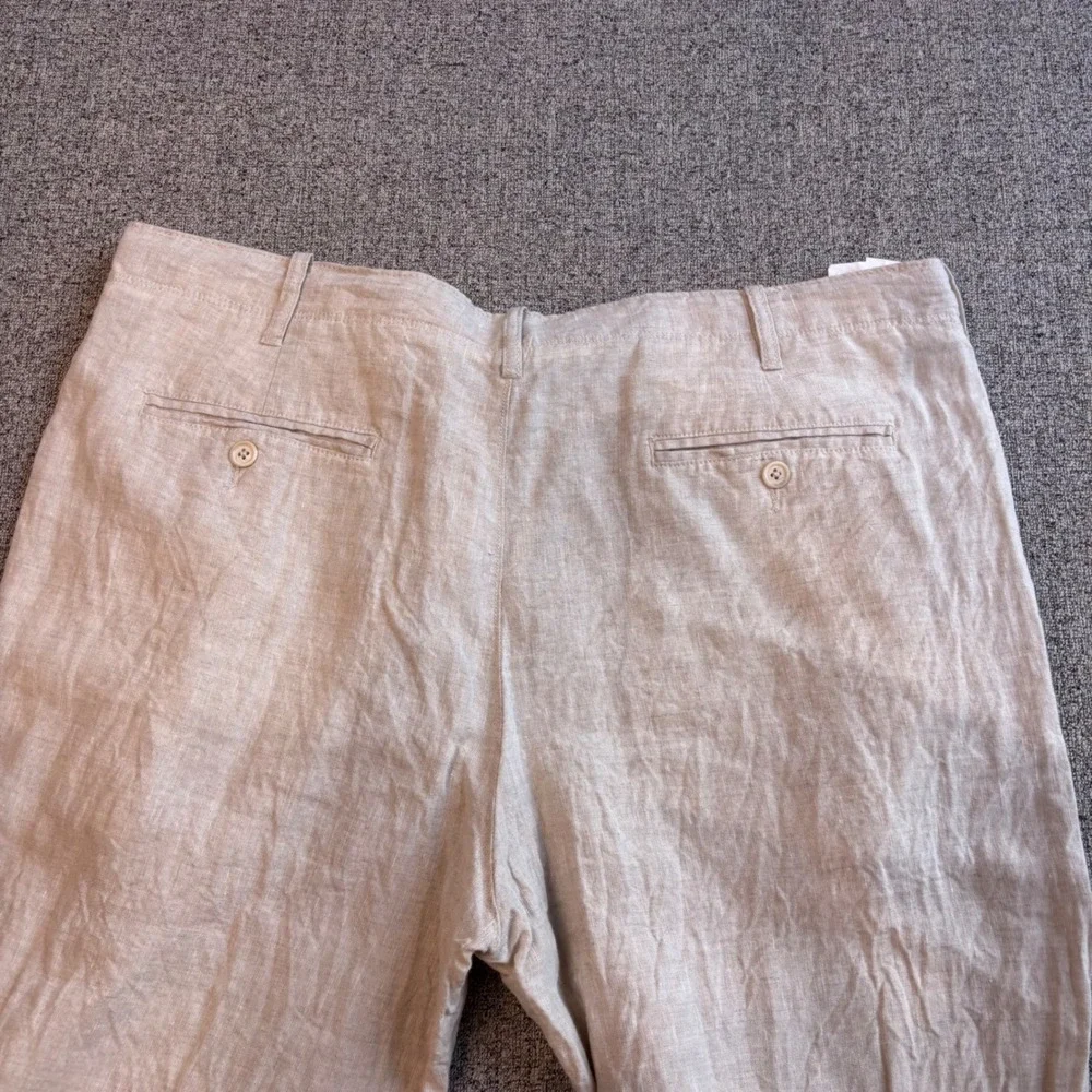 Perry Ellis Pants Mens 36 Beige Linen Drawstring Straight Leg Casual Trousers